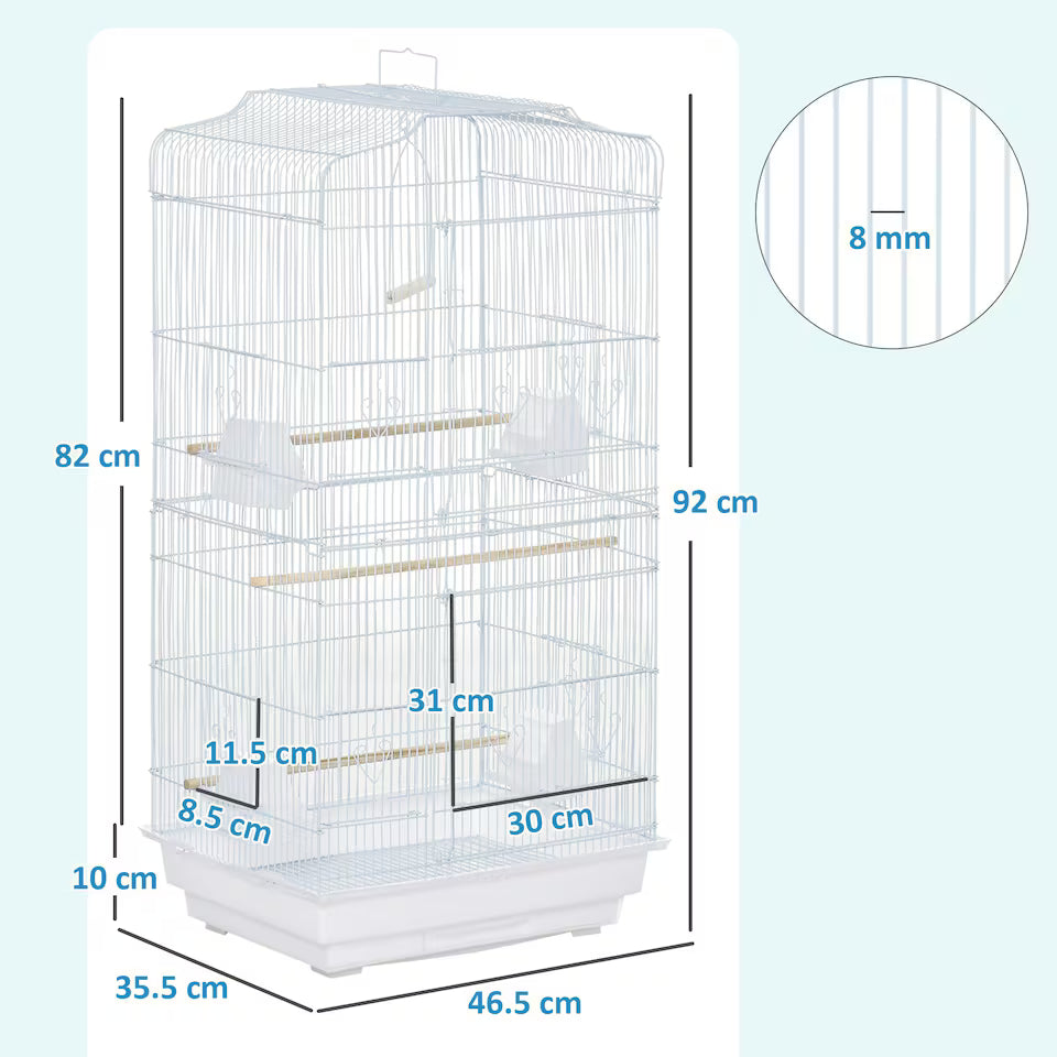 Fakhri 92cm Large Bird Cage with Perches, Food Bowls, Swing, White
