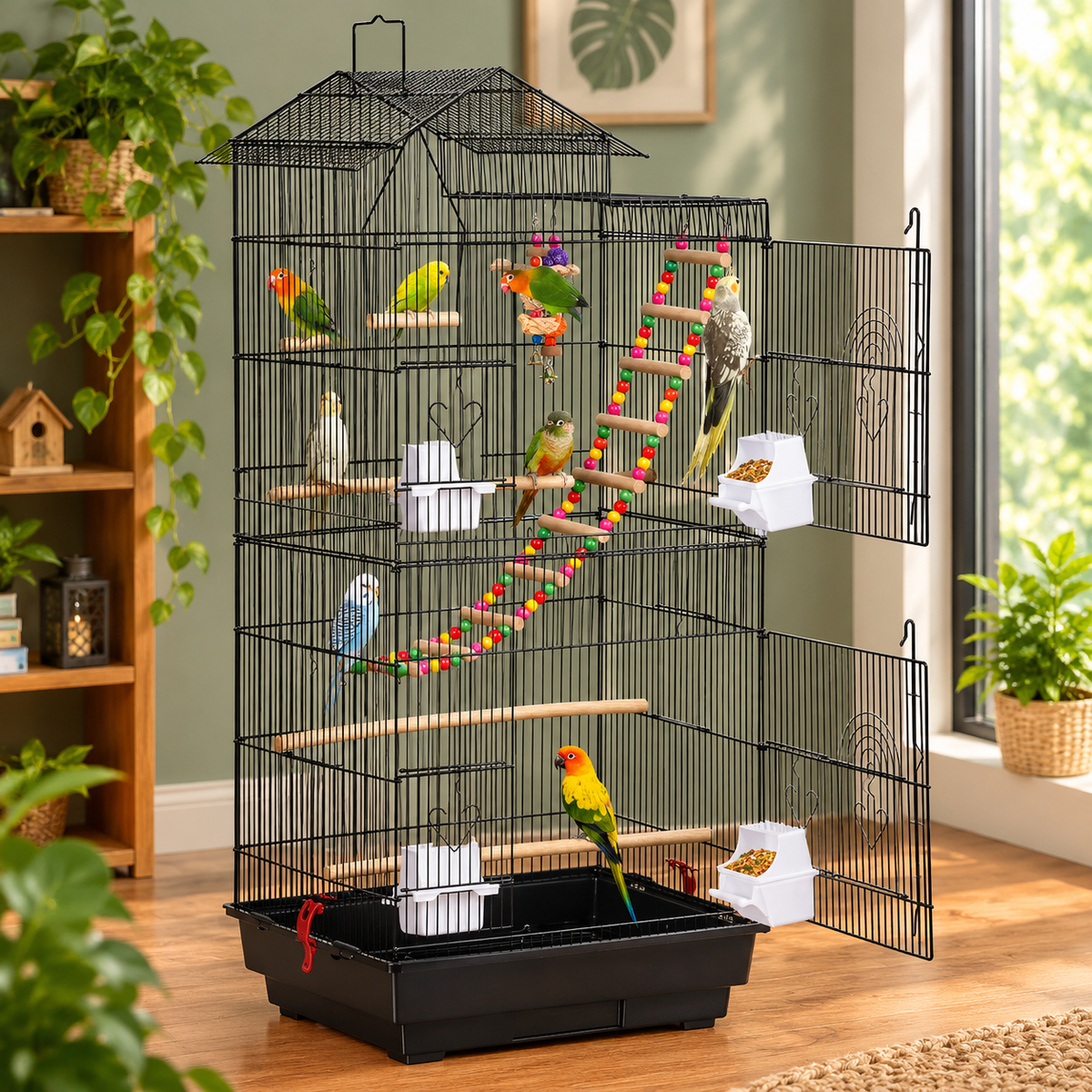 Fakhri 99 cm Tall Metal Parrot Cage Birdcage w/Swing