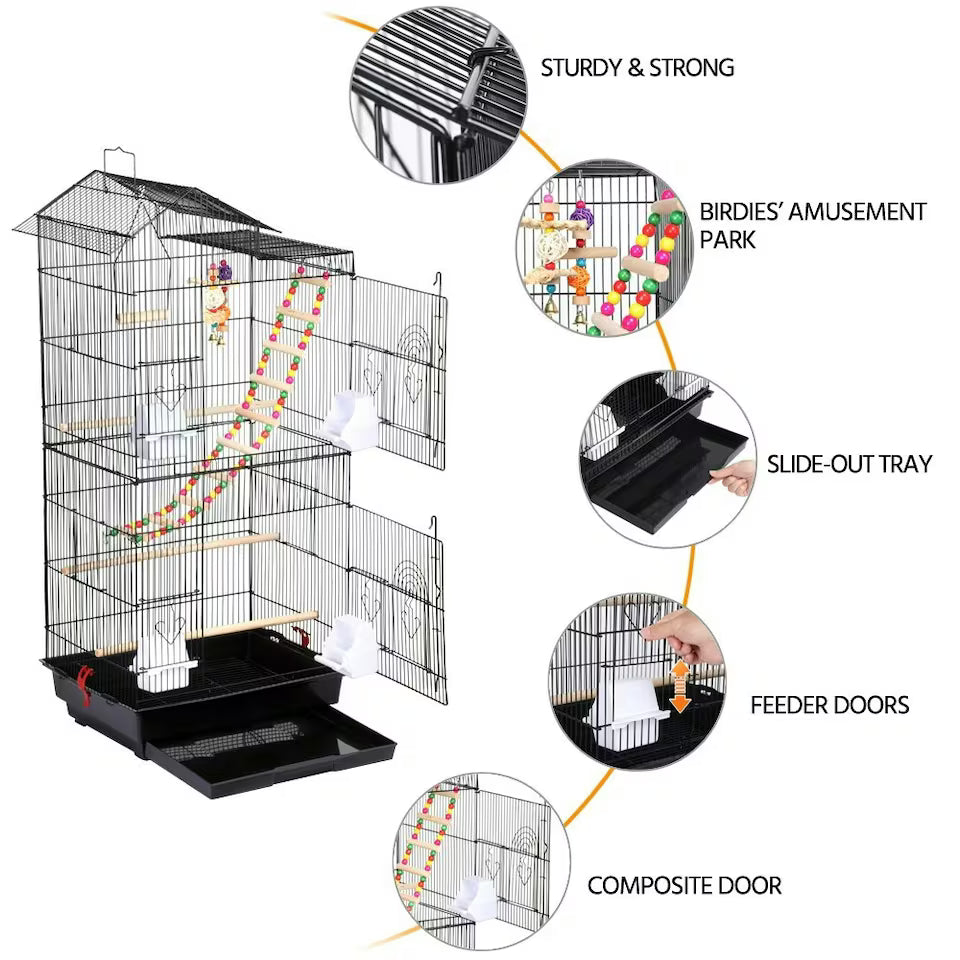 Fakhri 99 cm Tall Metal Parrot Cage Birdcage w/Swing