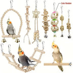 Fakhri 9pcs Natural Wood Bird Toy Set with Ladder & Swing (Random Color)