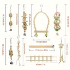 Fakhri 9pcs Natural Wood Bird Toy Set with Ladder & Swing (Random Color)