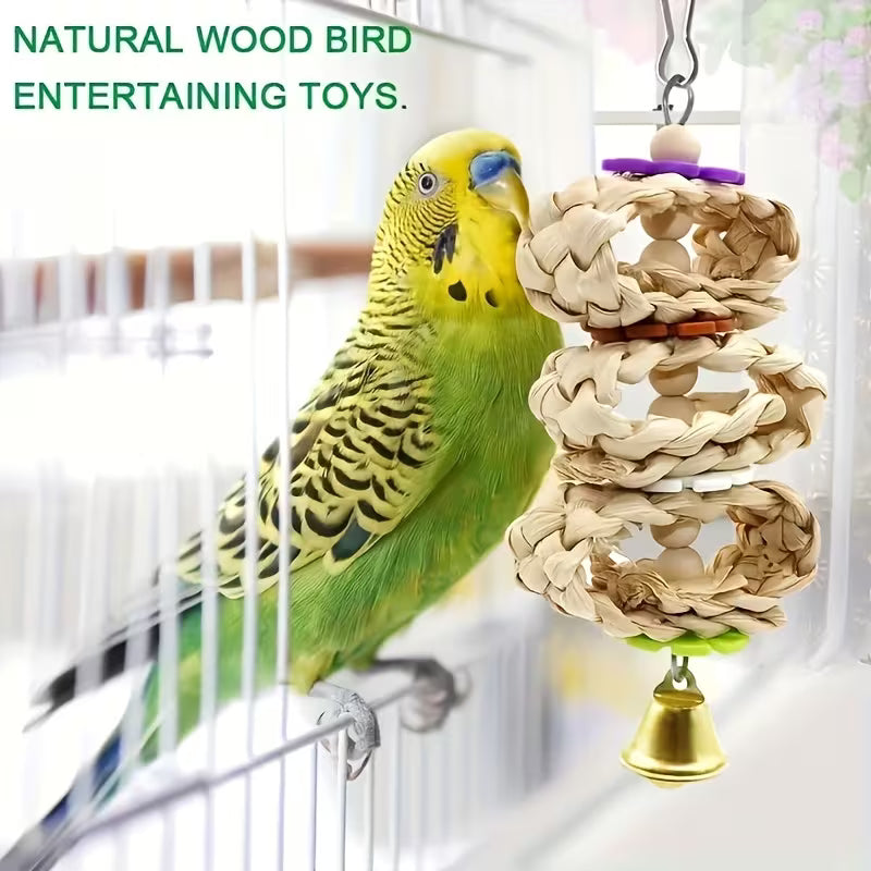 Fakhri 9pcs Natural Wood Bird Toy Set with Ladder & Swing (Random Color)