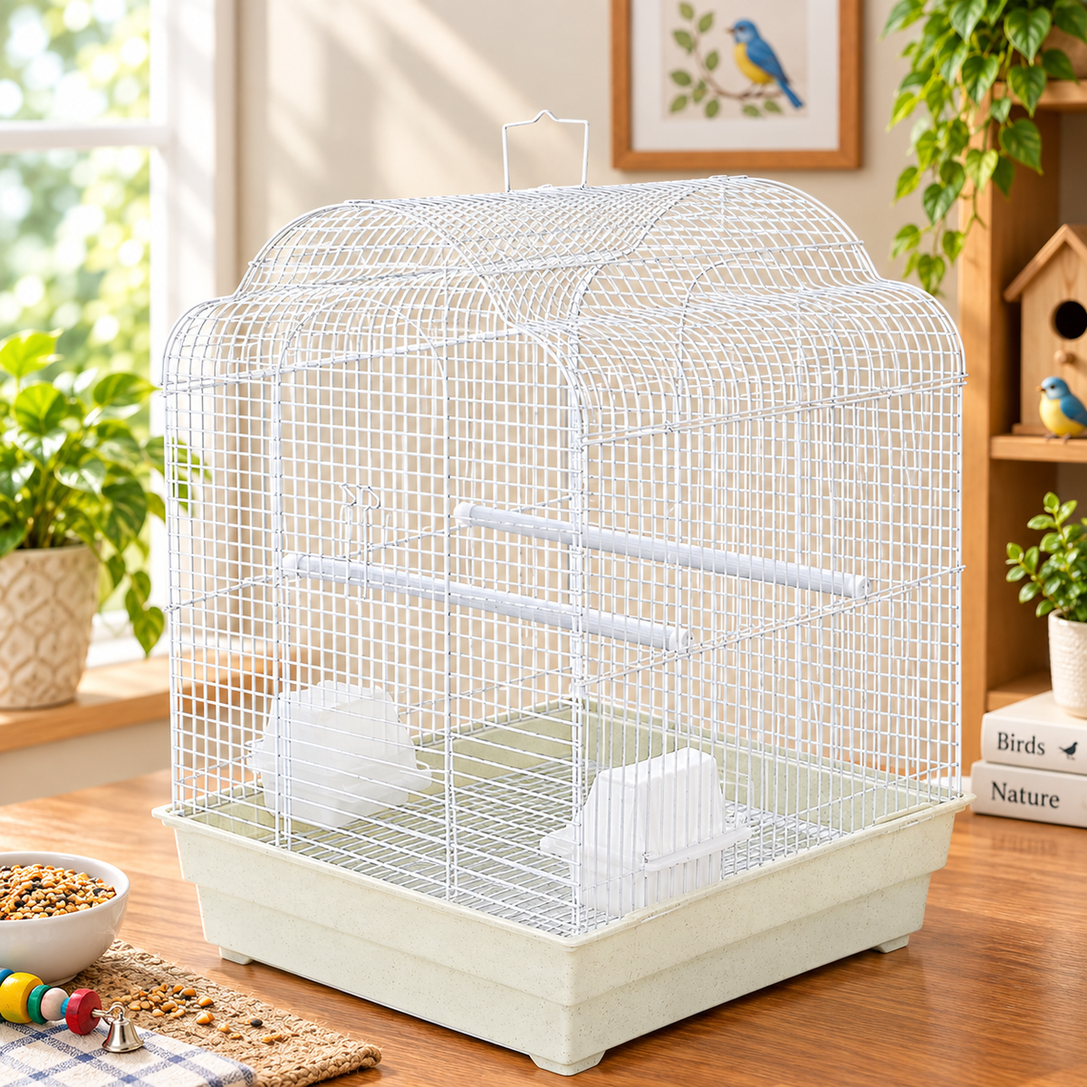 Fakhri Arched Roof Bird Travel Small Cage White 41 x 35.5 x 54cm