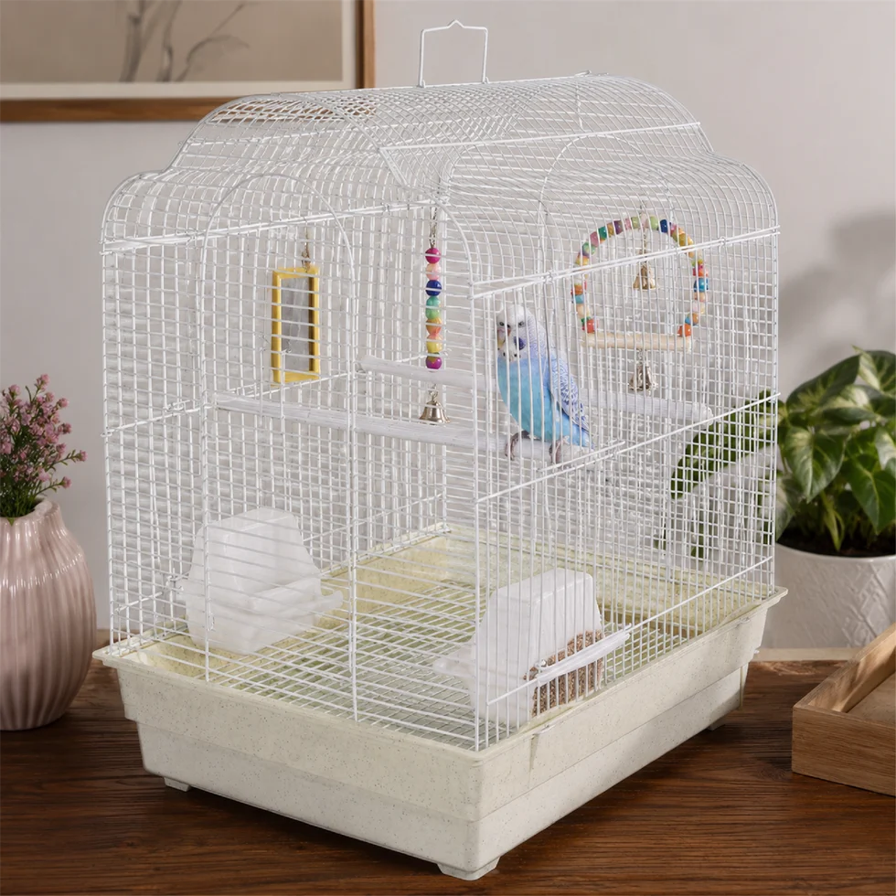 Fakhri Arched Roof Bird Travel Small Cage White 41 x 35.5 x 54cm
