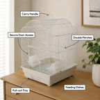 Fakhri Arched Roof Bird Travel Small Cage White 41 x 35.5 x 54cm