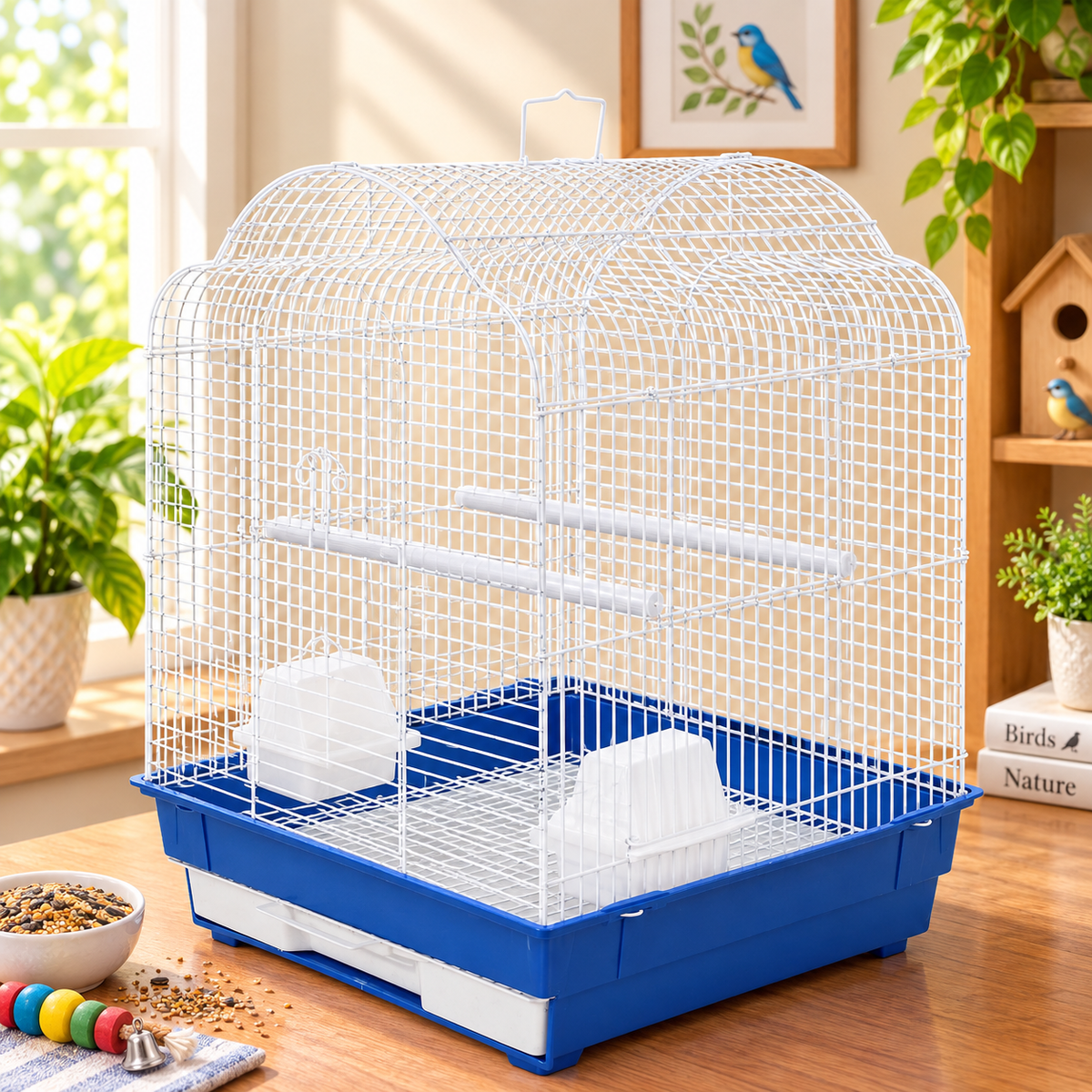 Fakhri Arched Roof Small Bird Travel Cage Blue 41 x 35.5 x 54cm