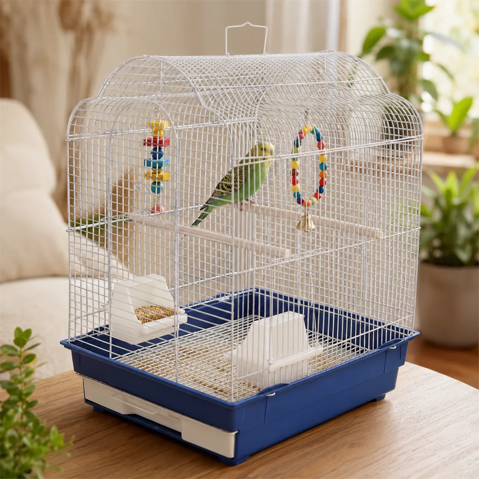 Fakhri Arched Roof Small Bird Travel Cage Blue 41 x 35.5 x 54cm