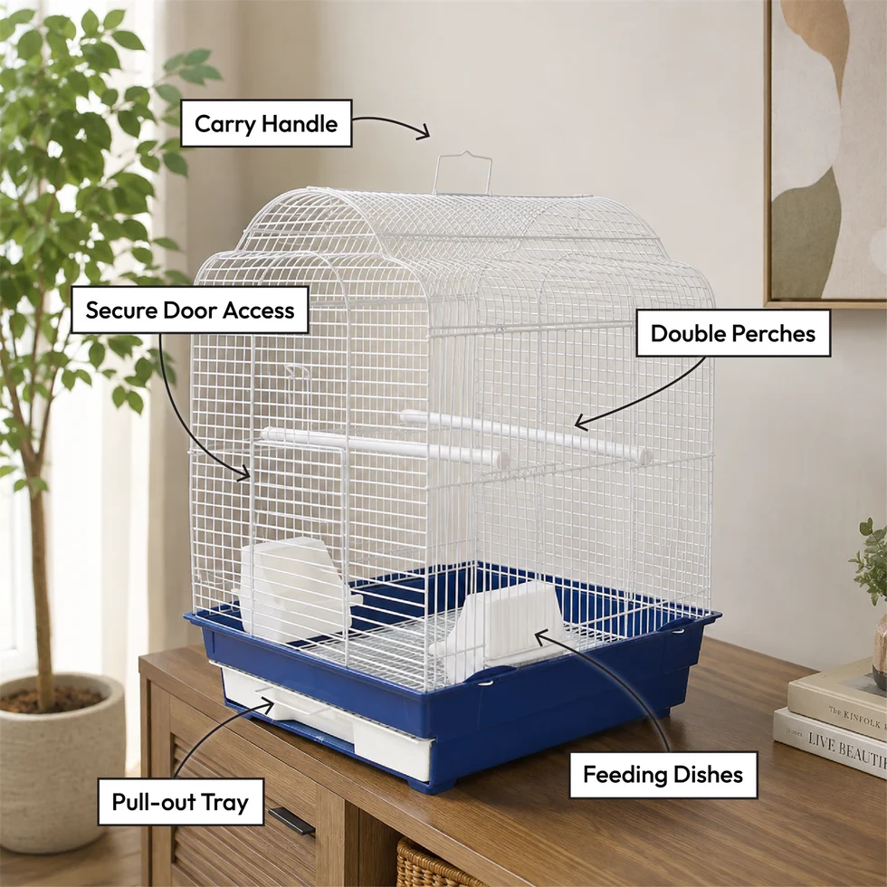 Fakhri Arched Roof Small Bird Travel Cage Blue 41 x 35.5 x 54cm