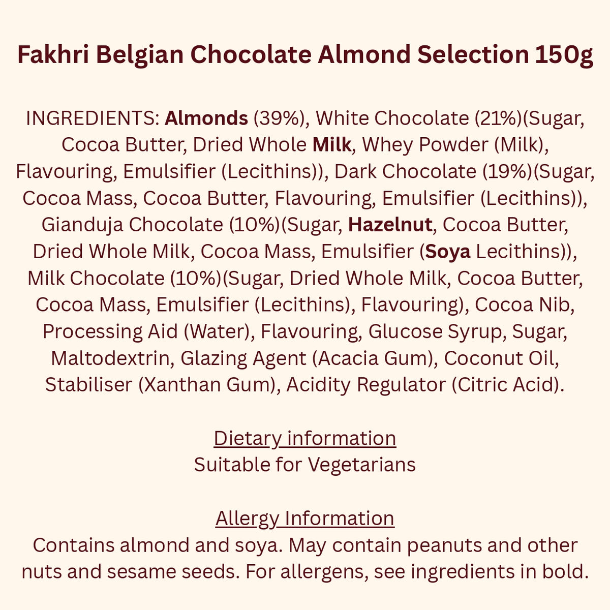 Fakhri Belgian Chocolate Almond Selection 150g (Pack of 1)