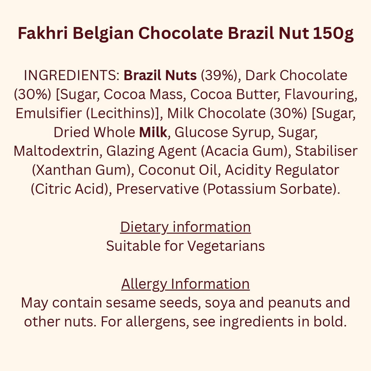 Fakhri Belgian Chocolate Brazil Nut Selection 150g (Pack of 1)