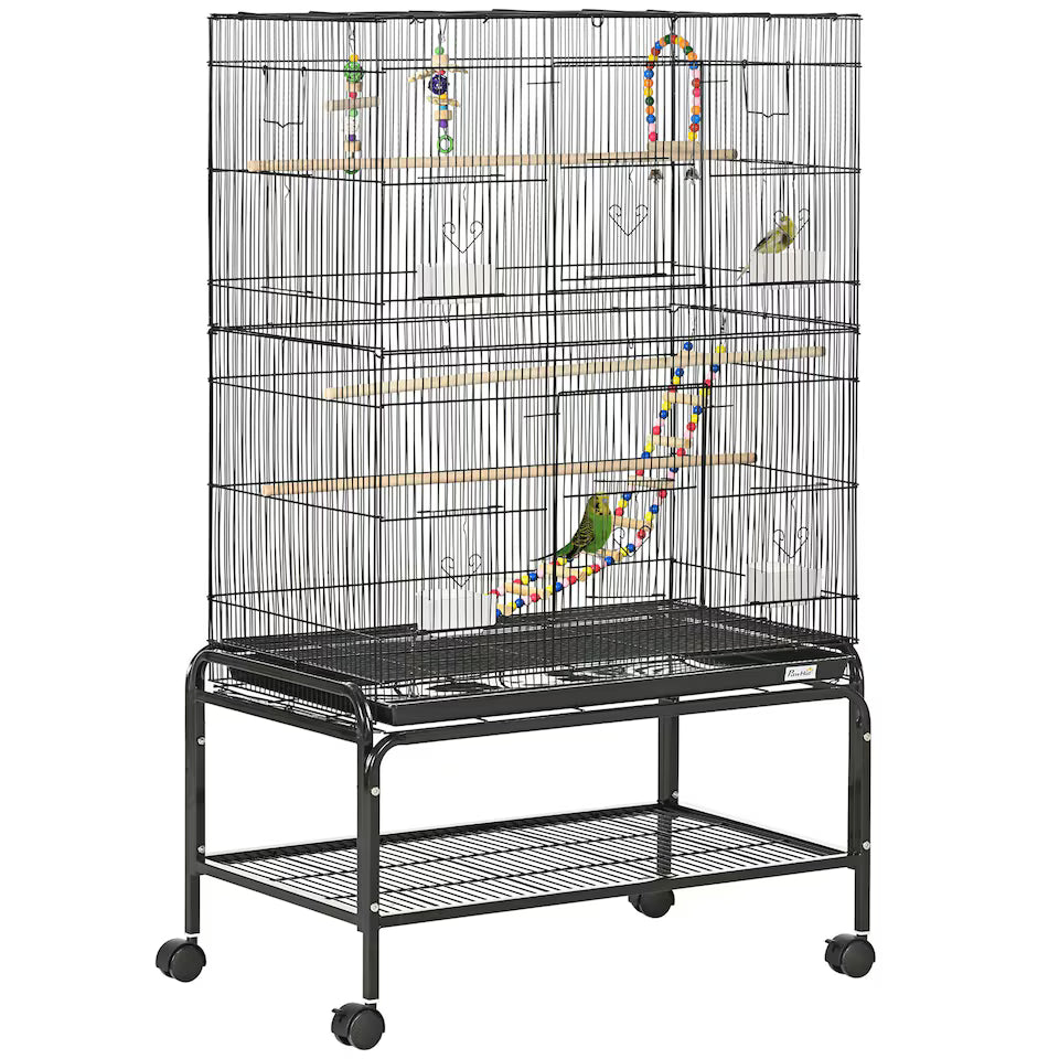 Fakhri Bird Cage, with Stand, Wheels, Toys, for Budgies, Finches, Parakeets 79L x 49W x 133H cm