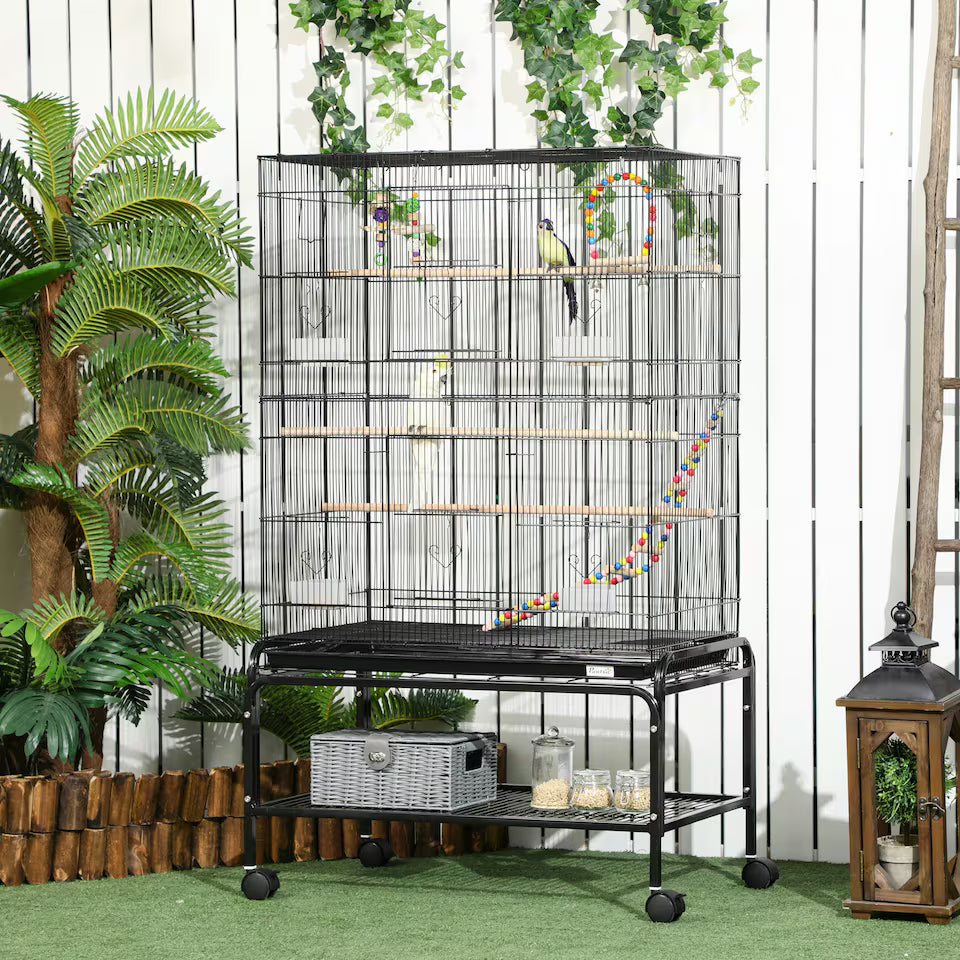 Fakhri Bird Cage, with Stand, Wheels, Toys, for Budgies, Finches, Parakeets 79L x 49W x 133H cm