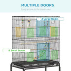 Fakhri Bird Cage, with Stand, Wheels, Toys, for Budgies, Finches, Parakeets 79L x 49W x 133H cm