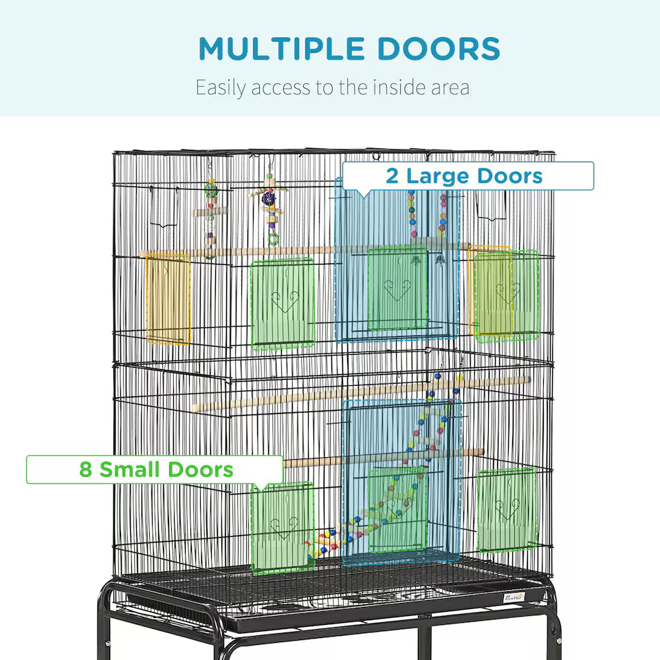 Fakhri Bird Cage, with Stand, Wheels, Toys, for Budgies, Finches, Parakeets 79L x 49W x 133H cm