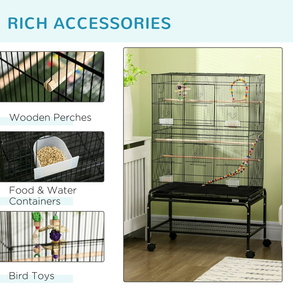 Fakhri Bird Cage, with Stand, Wheels, Toys, for Budgies, Finches, Parakeets 79L x 49W x 133H cm