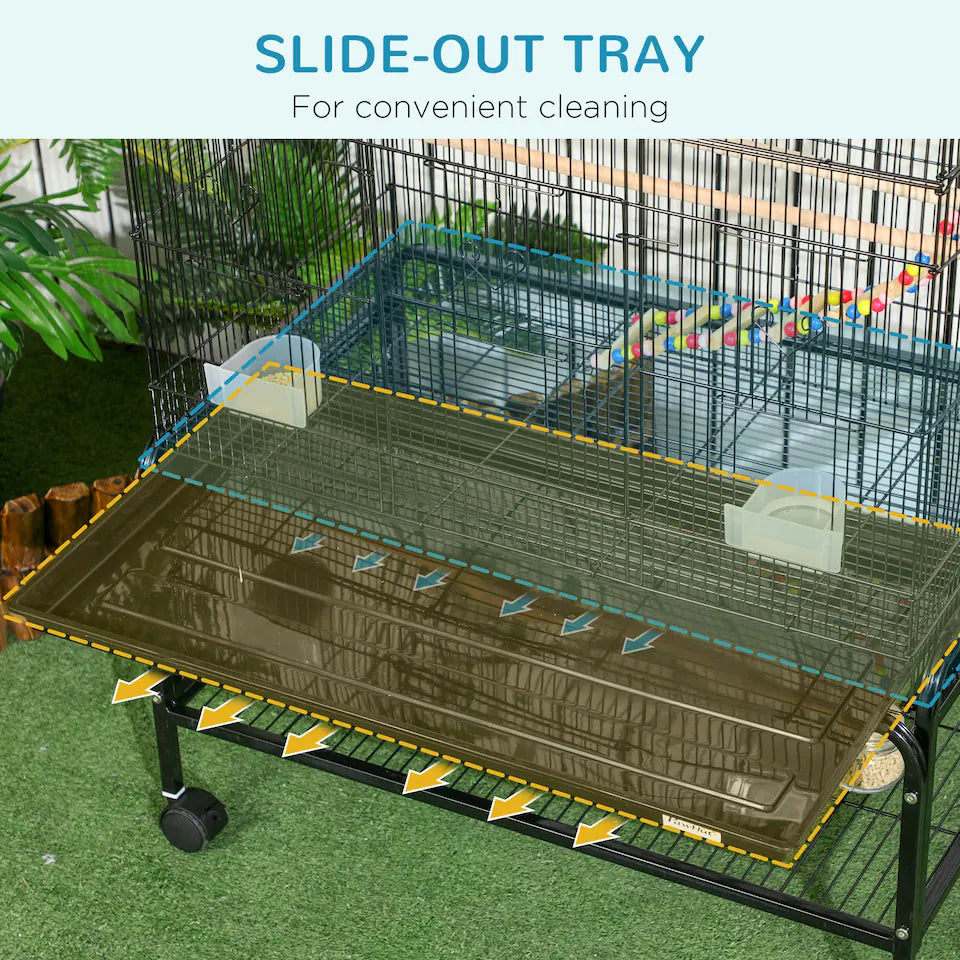Fakhri Bird Cage, with Stand, Wheels, Toys, for Budgies, Finches, Parakeets 79L x 49W x 133H cm