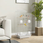 Fakhri Bird Cage for Budgies, Finches, Canaries w/ Toys, Tray, White 46L x 36W x 100H cm