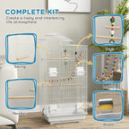 Fakhri Bird Cage for Budgies, Finches, Canaries w/ Toys, Tray, White 46L x 36W x 100H cm
