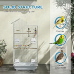 Fakhri Bird Cage for Budgies, Finches, Canaries w/ Toys, Tray, White 46L x 36W x 100H cm
