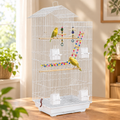 Fakhri Bird Cage for Budgies, Finches, Canaries w/ Toys, Tray, White 46L x 36W x 100H cm
