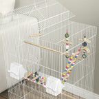Fakhri Bird Cage for Budgies, Finches, Canaries w/ Toys, Tray, White 46L x 36W x 100H cm