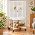 Fakhri Bird Cage for Finches, Canaries Detachable with Rolling Stand White 48L x 45.5W x 103H cm