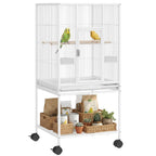 Fakhri Bird Cage for Finches, Canaries Detachable with Rolling Stand White 48L x 45.5W x 103H cm