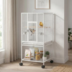 Fakhri Bird Cage for Finches, Canaries Detachable with Rolling Stand White 48L x 45.5W x 103H cm