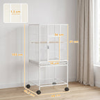 Fakhri Bird Cage for Finches, Canaries Detachable with Rolling Stand White 48L x 45.5W x 103H cm