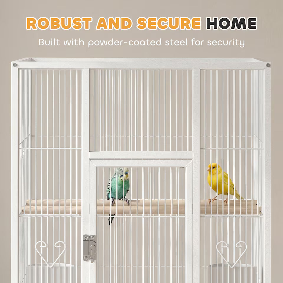 Fakhri Bird Cage for Finches, Canaries Detachable with Rolling Stand White 48L x 45.5W x 103H cm