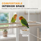 Fakhri Bird Cage for Finches, Canaries Detachable with Rolling Stand White 48L x 45.5W x 103H cm