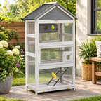 Fakhri Bird Cage w/ Stands for Finches, Parakeets, Small Birds, Grey 171H x 92L x 52Wcm