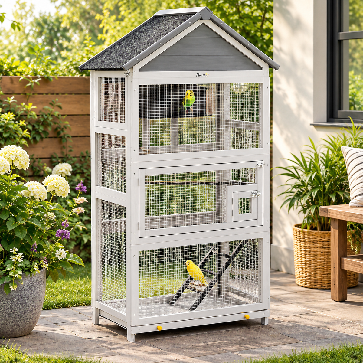 Fakhri Bird Cage w/ Stands for Finches, Parakeets, Small Birds, Grey 171H x 92L x 52Wcm