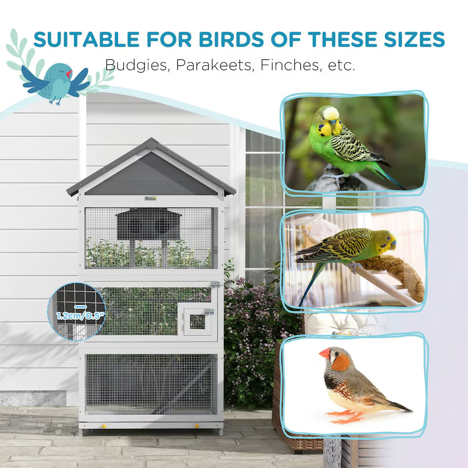 Fakhri Bird Cage w/ Stands for Finches, Parakeets, Small Birds, Grey 171H x 92L x 52Wcm