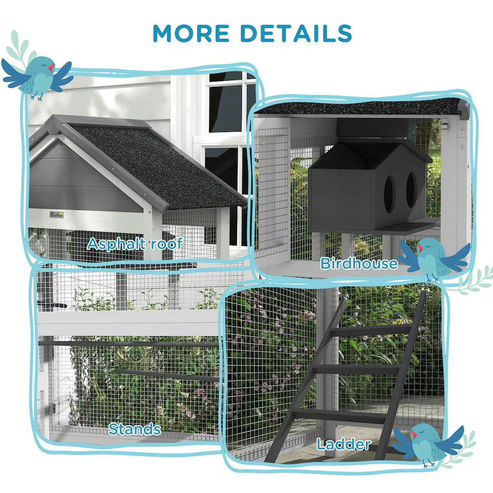 Fakhri Bird Cage w/ Stands for Finches, Parakeets, Small Birds, Grey 171H x 92L x 52Wcm