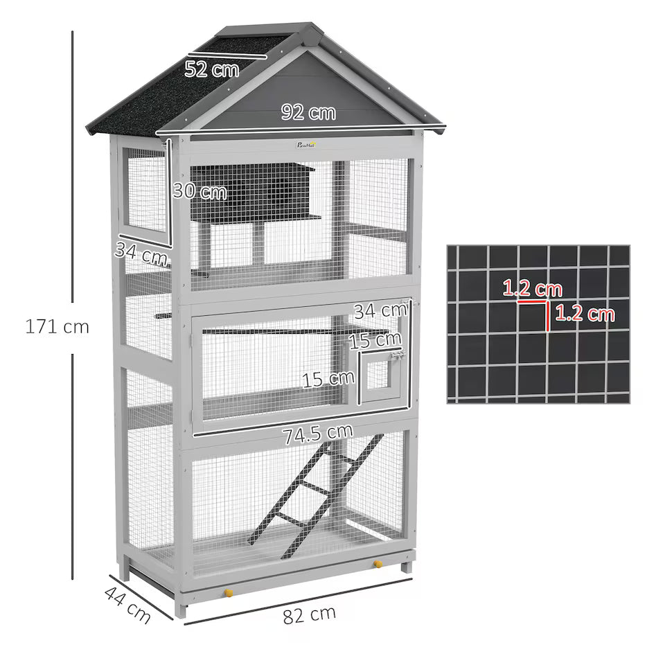 Fakhri Bird Cage w/ Stands for Finches, Parakeets, Small Birds, Grey 171H x 92L x 52Wcm