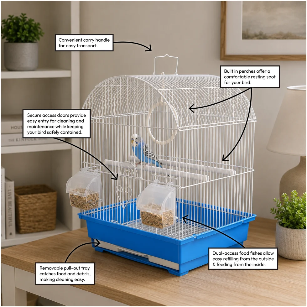 Fakhri Curved Bird Travel Cage Blue 34x28x43cm