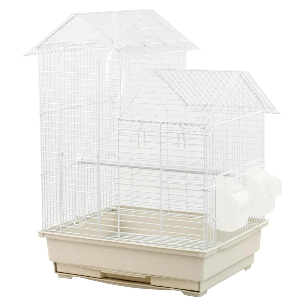 Fakhri Dual Split level Small Bird Travel Cage White 37 x 30 x 48cm