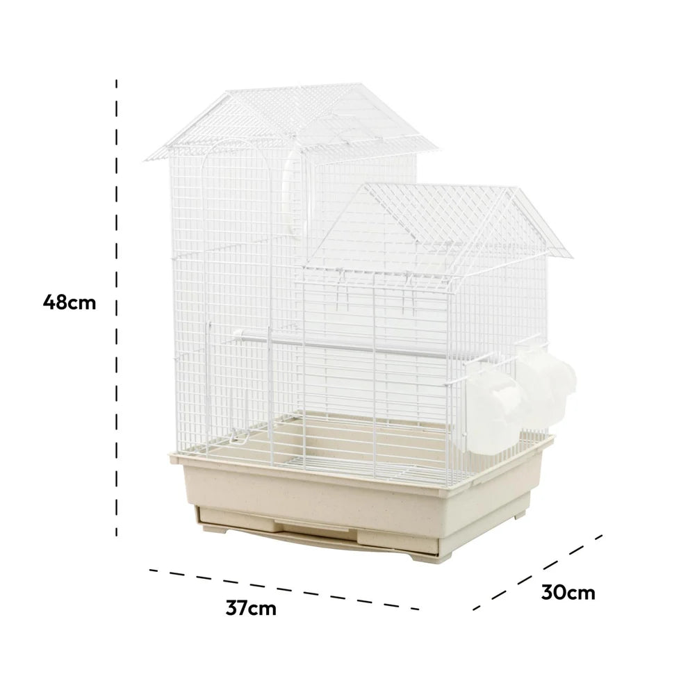 Fakhri Dual Split level Small Bird Travel Cage White 37 x 30 x 48cm