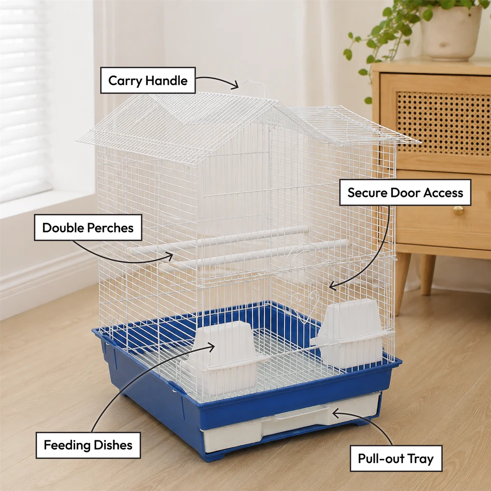 Fakhri Dutch Gable-style Portable Bird Small Cage Blue 44 x 40 x 54cm