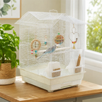 Fakhri Dutch Gable-style Portable Bird Small Cage White 44 x 40 x 54cm