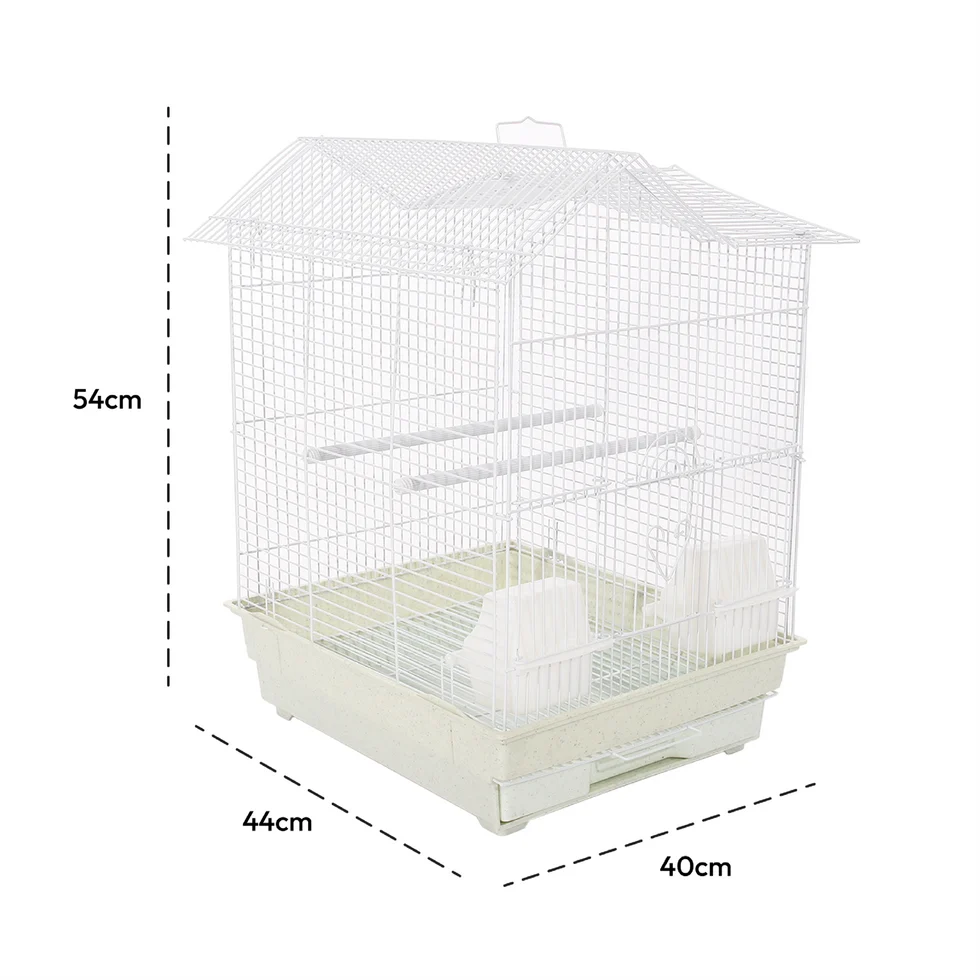 Fakhri Dutch Gable-style Portable Bird Small Cage White 44 x 40 x 54cm