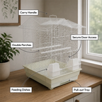 Fakhri Dutch Gable-style Portable Bird Small Cage White 44 x 40 x 54cm