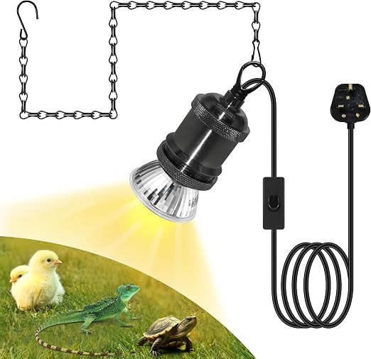 Fakhri E27 Reptile Black Ceramic Heat Lamp Holders with 39" Hanging Chain & 280cm Cable (Pack of 1)