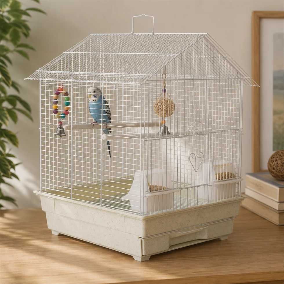Fakhri Gable-style Portable Bird Small Cage White 44 x 40.5 x 53cm