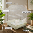 Fakhri Gable-style Portable Bird Small Cage White 44 x 40.5 x 53cm