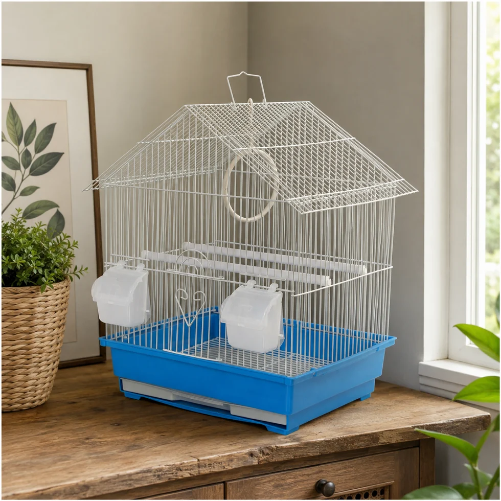 Fakhri Gable-style Small Bird Travel Cage Blue 37 x 31 x 43cm