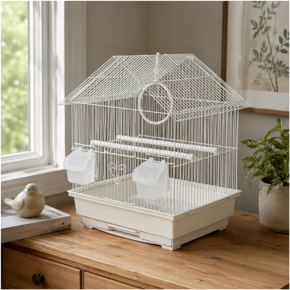 Fakhri Gable Style Small Bird Travel Cage White 37 x 31 x 43cm