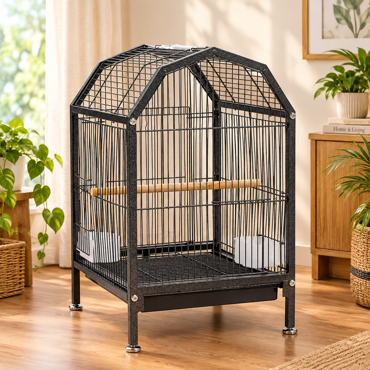 Fakhri Living and Home Portable Metal Pet Bird Cage 33x33x47cm