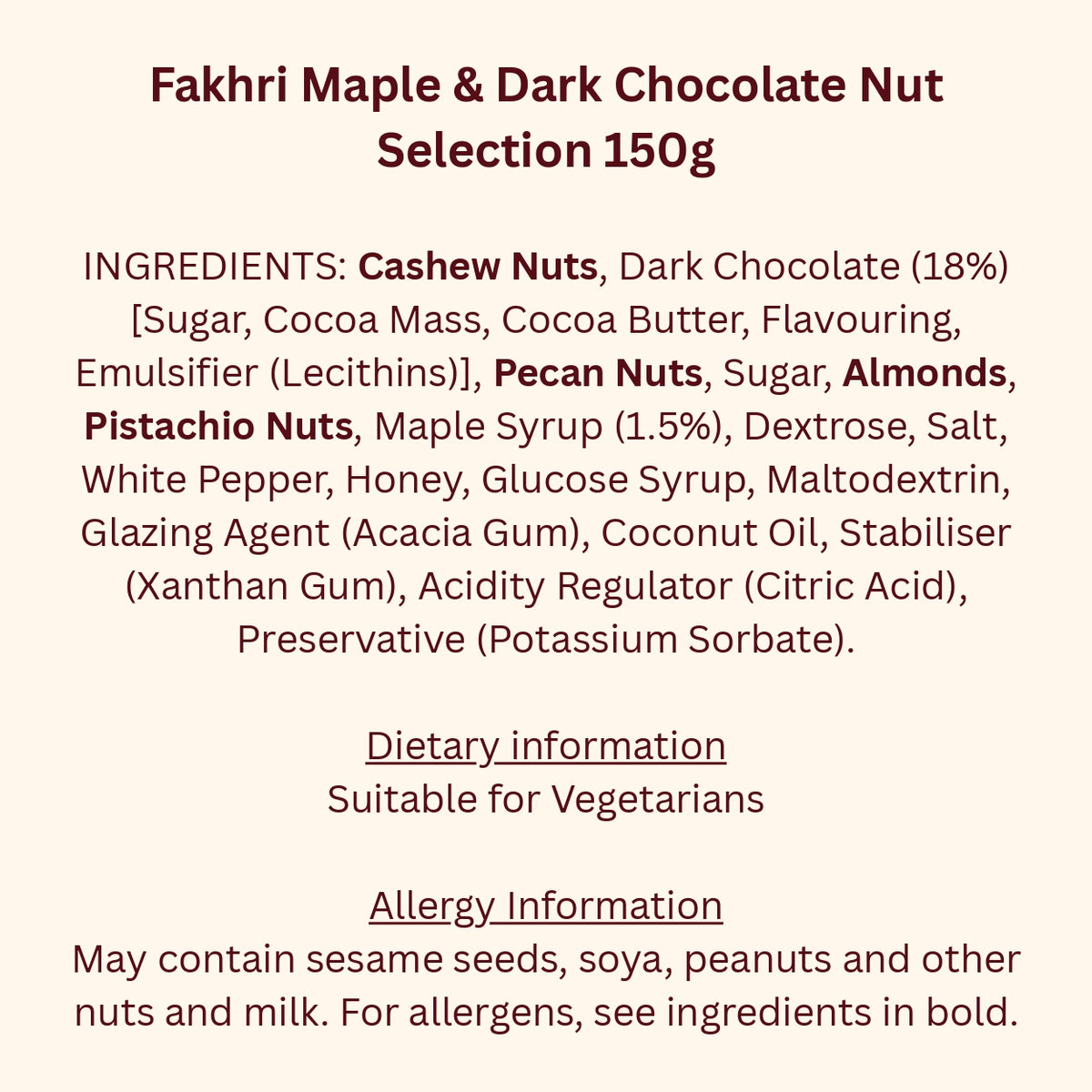 Fakhri Maple & Dark Chocolate Nut Selection 150g (Pack of 1)